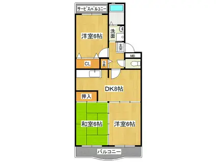 グランディールよしはら(3DK/4階)の間取り写真