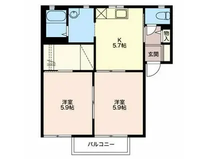 レーベンA(2K/1階)の間取り写真