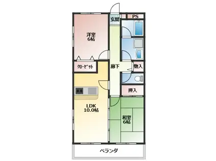 エスパスあけぼの(2LDK/3階)の間取り写真