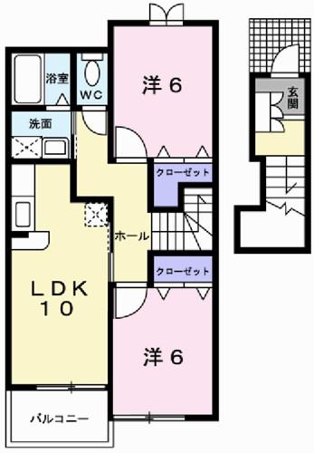 アウローラ(2LDK/2階)の間取り写真