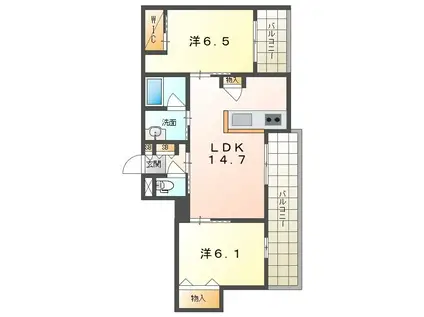 シャーメゾン レソール(2LDK/2階)の間取り写真