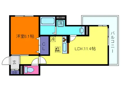 ソレアード魚崎北町(1LDK/1階)の間取り写真