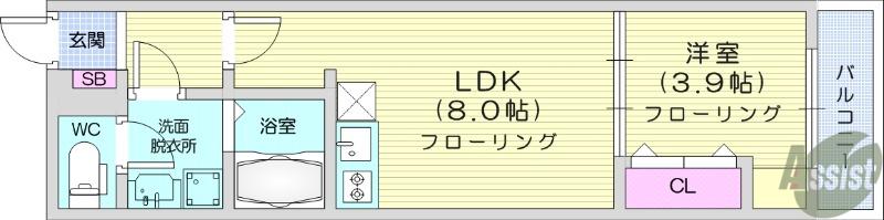 ラズワード薬師堂(1LDK/2階)の間取り写真