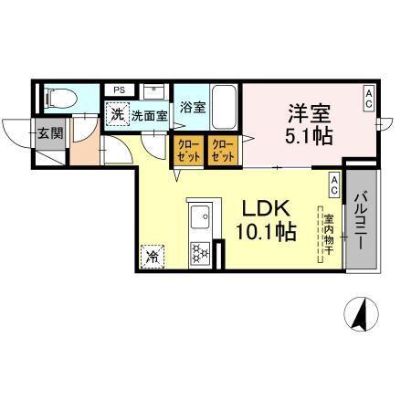 セレスティア若宮(1LDK/2階)の間取り写真
