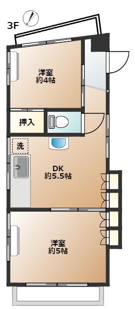 キュリバー(2DK/3階)の間取り写真