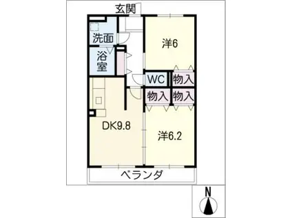 ショコラブラン(2DK/2階)の間取り写真