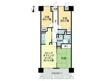 ライオンズヒルズ牛田早稲田(3LDK/3階)の間取り写真