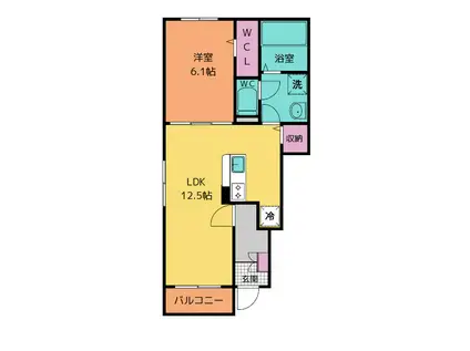 リシェル スクエアI(1LDK/1階)の間取り写真