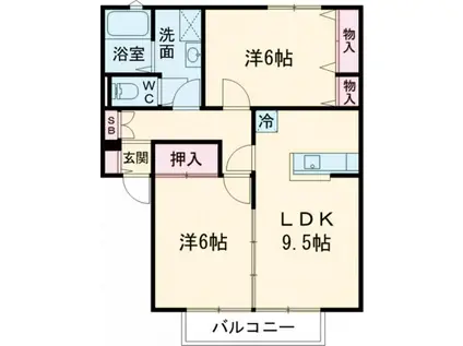 サンビレッジよし乃A・B・C棟(2LDK/2階)の間取り写真