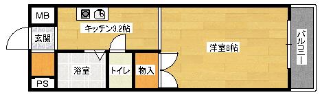 カーサ祇園(1K/2階)の間取り写真