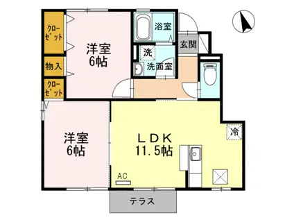 ローズコートヤマサA棟(2LDK/1階)の間取り写真