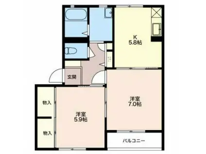 ディアス堀川(2K/2階)の間取り写真