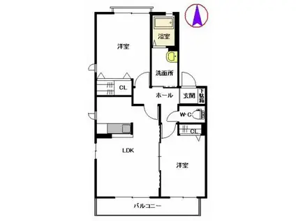 ヒルビレッジ A (2LDK/2階)の間取り写真