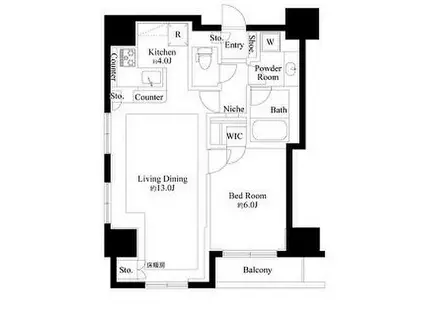 グランスイート銀座レスティモナーク(1LDK/9階)の間取り写真