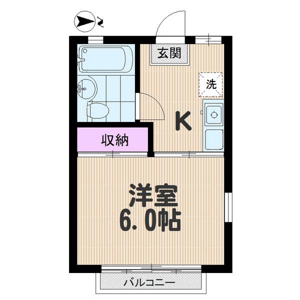 ハイブリッジ根岸(1K/2階)の間取り写真