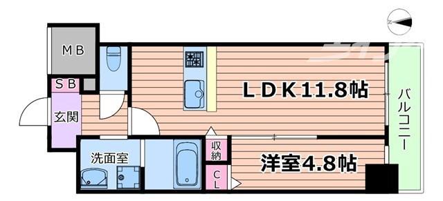 DAIYASTORK阿波座(1LDK/4階)の間取り写真