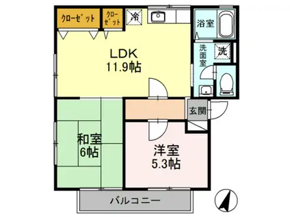 ブランミュール(2LDK/2階)の間取り写真