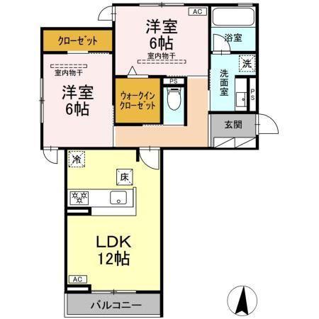 リバーステイツ(2LDK/1階)の間取り写真