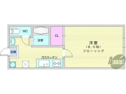 南仙台ハイツJ棟(1K/1階)の間取り写真