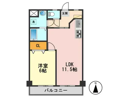 カーサMU(1LDK/3階)の間取り写真