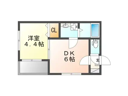 ハーモニーテラス松葉町5(1DK/2階)の間取り写真