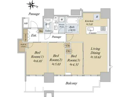 シティタワーズ板橋大山ノースタワー(3LDK/15階)の間取り写真