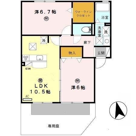 サンヴィレッジ田尻A棟(2LDK/1階)の間取り写真