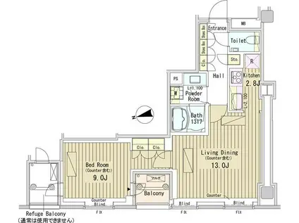 パークアクシス御成門(1LDK/14階)の間取り写真