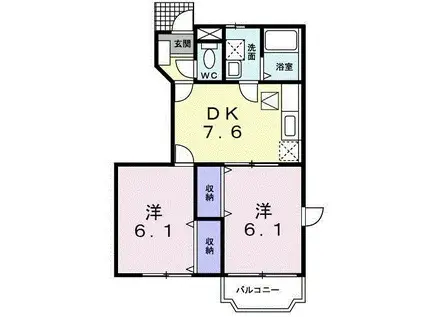 ベルデュール白羽C(2DK/1階)の間取り写真