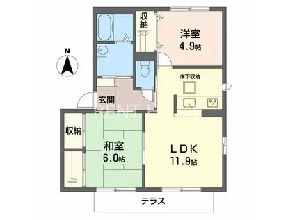 シャーメゾン植田D棟(2LDK/1階)の間取り写真