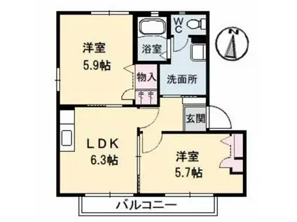 ヴィラージュ マルイ B棟(2DK/2階)の間取り写真