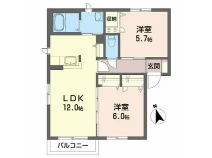 グラン・セレッソC(2LDK/2階)の間取り写真