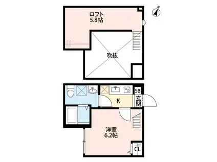 カムリンII(1K/2階)の間取り写真