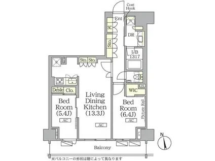 ザ・パークハビオ神楽坂レジデンスサウス(2LDK/10階)の間取り写真
