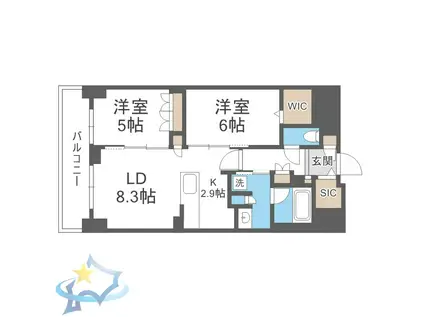 ジュノール札幌植物園(2LDK/7階)の間取り写真