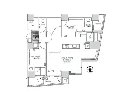 アクティ汐留(2LDK/35階)の間取り写真