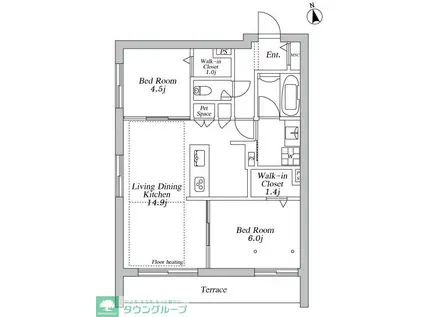登戸メゾン東棟(2LDK/1階)の間取り写真