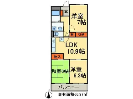 フローラ稲毛(3LDK/1階)の間取り写真