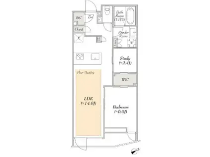 LUMIEC SUITE EBISU ルミークスイート恵比寿(1SLDK/2階)の間取り写真