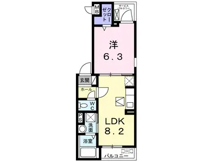 グランディオズF(1LDK/3階)の間取り写真