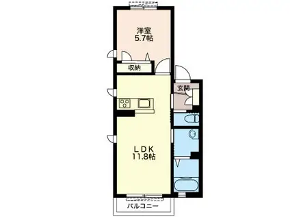 モンテ花田(1LDK/2階)の間取り写真