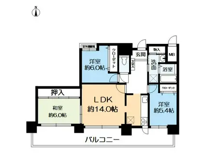 ウェルブ六甲道2番街(3LDK/15階)の間取り写真