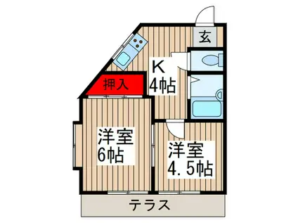 ラデヴィーナ上尾(2K/1階)の間取り写真