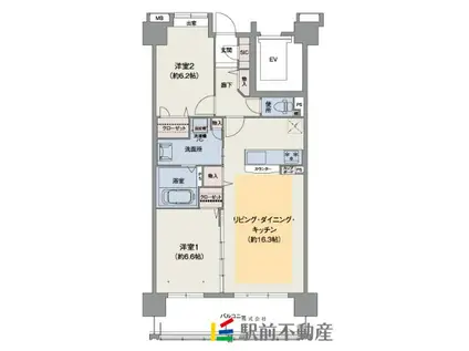 ウェスタ久留米けやき通弐番館(2LDK/2階)の間取り写真
