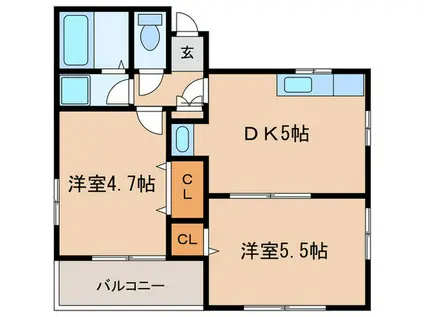 カネヒコハイム(2DK/4階)の間取り写真