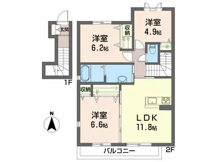 シャーメゾン ディオス ファミリア(3LDK/2階)の間取り写真