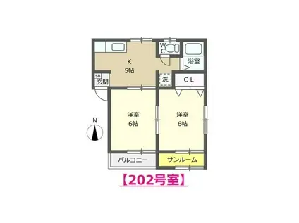 ブルーパレス(2K/2階)の間取り写真