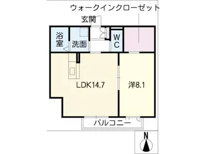 ファミーユ・コウエA棟(1LDK/2階)の間取り写真