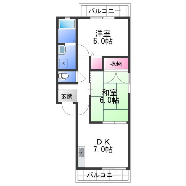 ネクサス小雑賀II(2DK/2階)の間取り写真