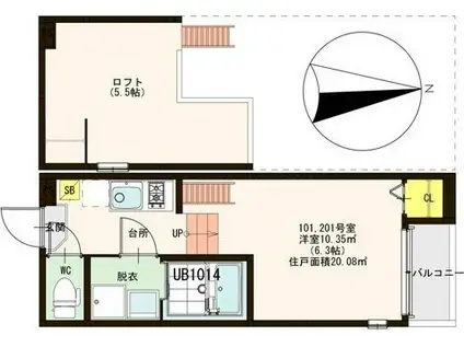 プランドルアムール江坂(1K/1階)の間取り写真